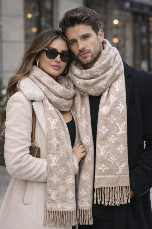 Monogram Luxe Winter Scarf - Beige Cream