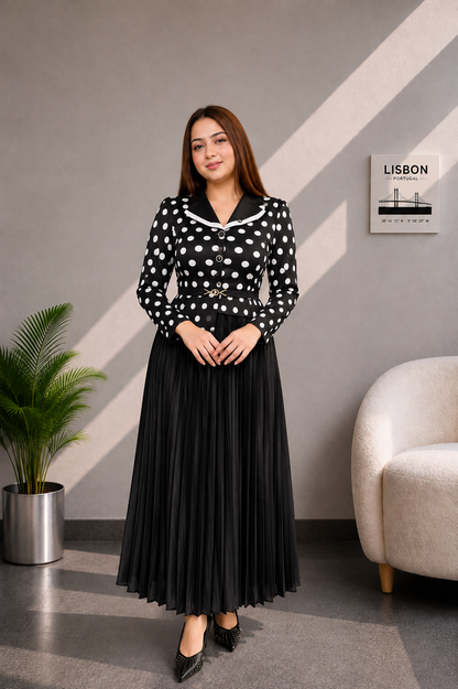 Monroe Polka Pleated Maxi Dress