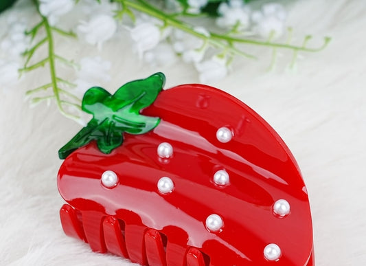 Cute Strawberry Acrylic Hair Claw With Pearl