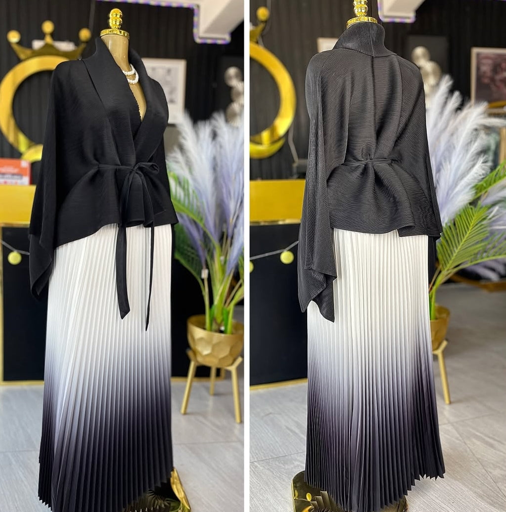 Zoha Long Gradient Pleated Skirt with Cape