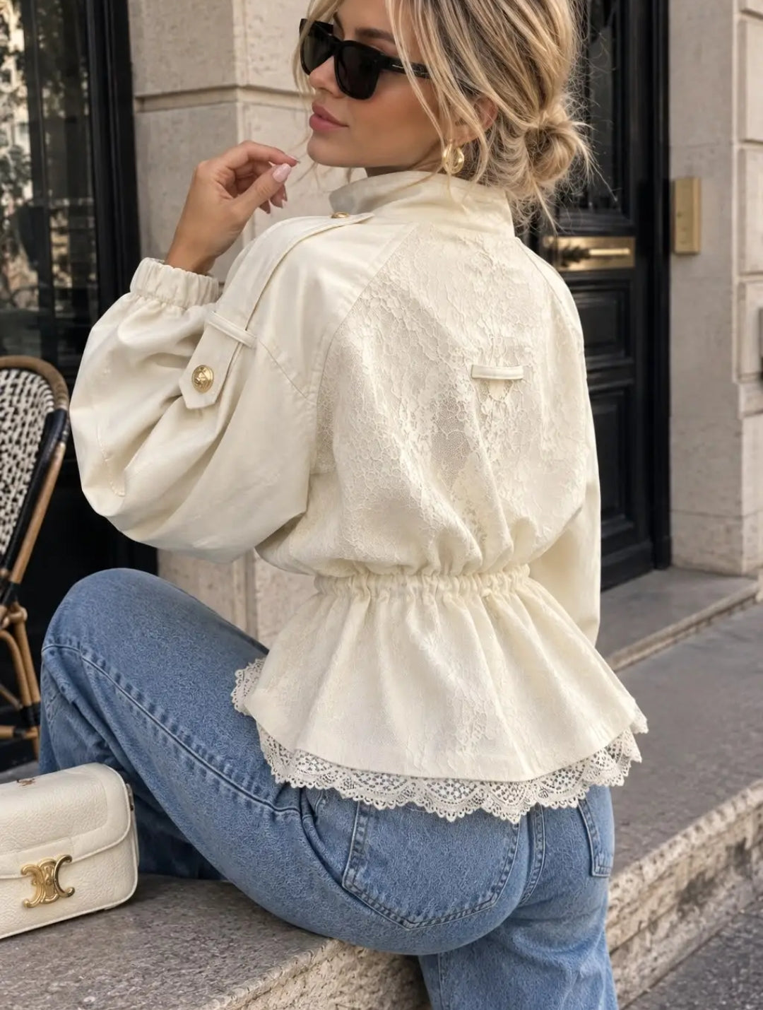 Maison Ecru Lace Trim Jacket