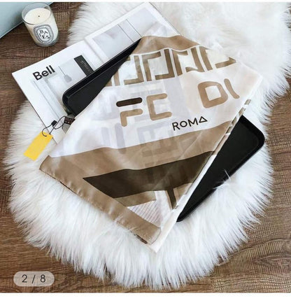 Luxury Brand Ivory Aura Gold Print Silk Scarf