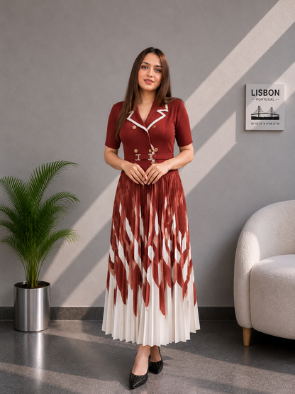 Monochrome Muse Pleated Midi Dress