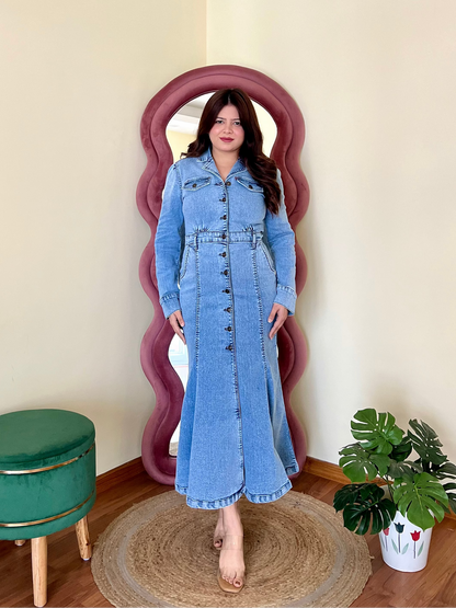 Azure Grace Denim Maxi Dress