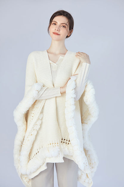 Ivory Whisper Faux Fur Knit Shawl