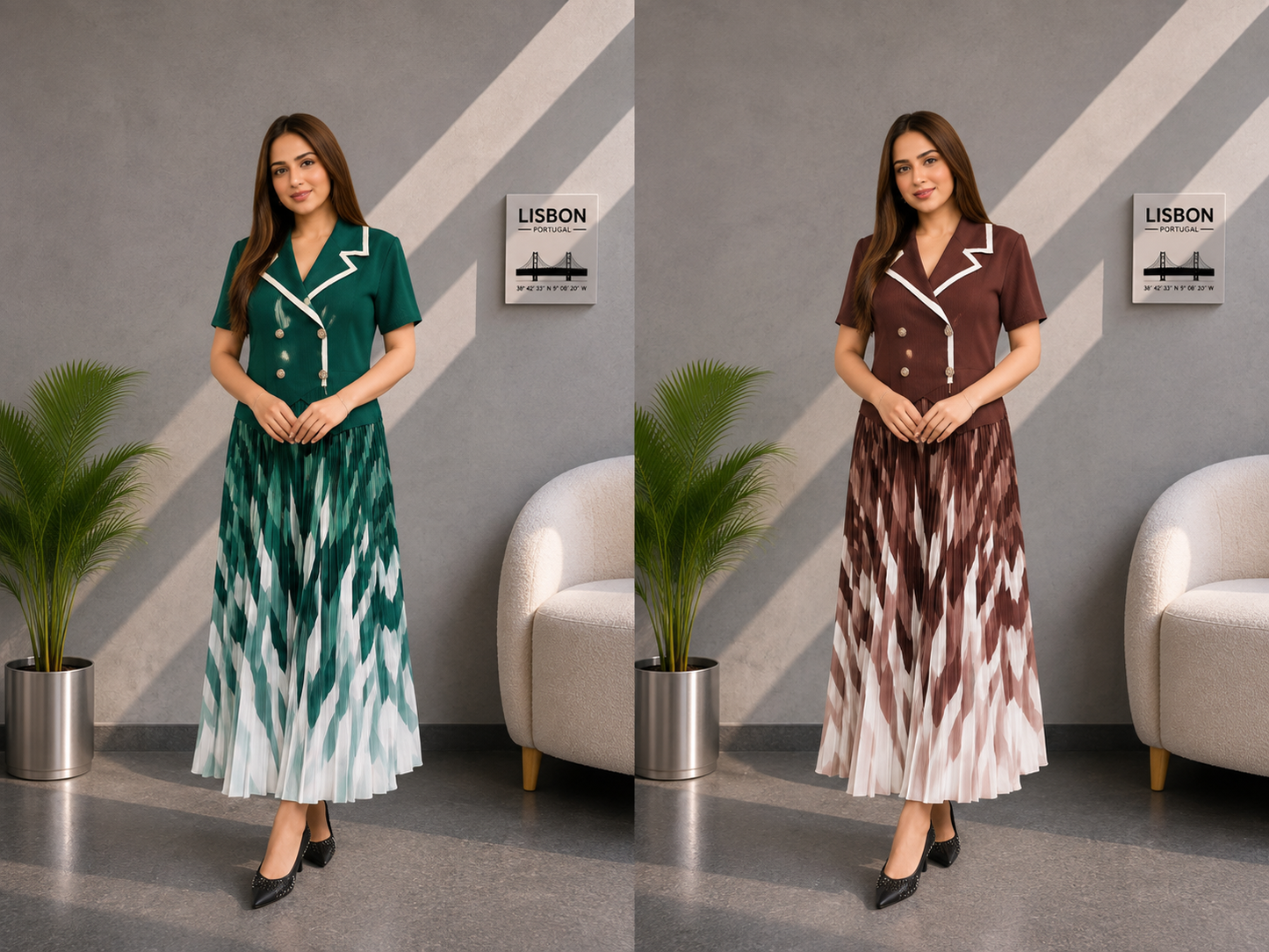 Monochrome Muse Pleated Midi Dress