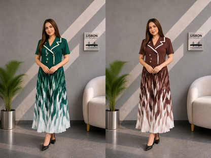 Monochrome Muse Pleated Midi Dress