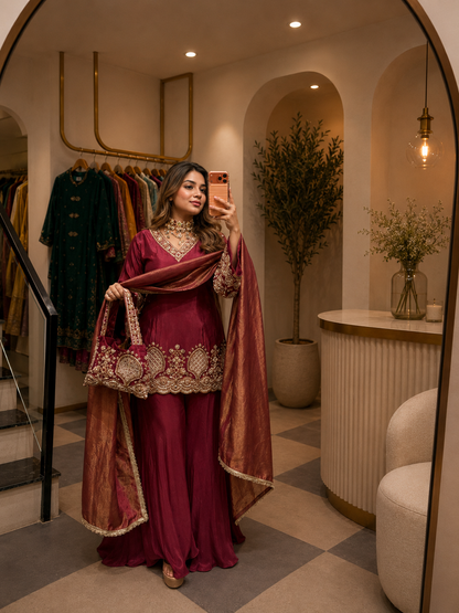 Regal Embroidered Sharara Set