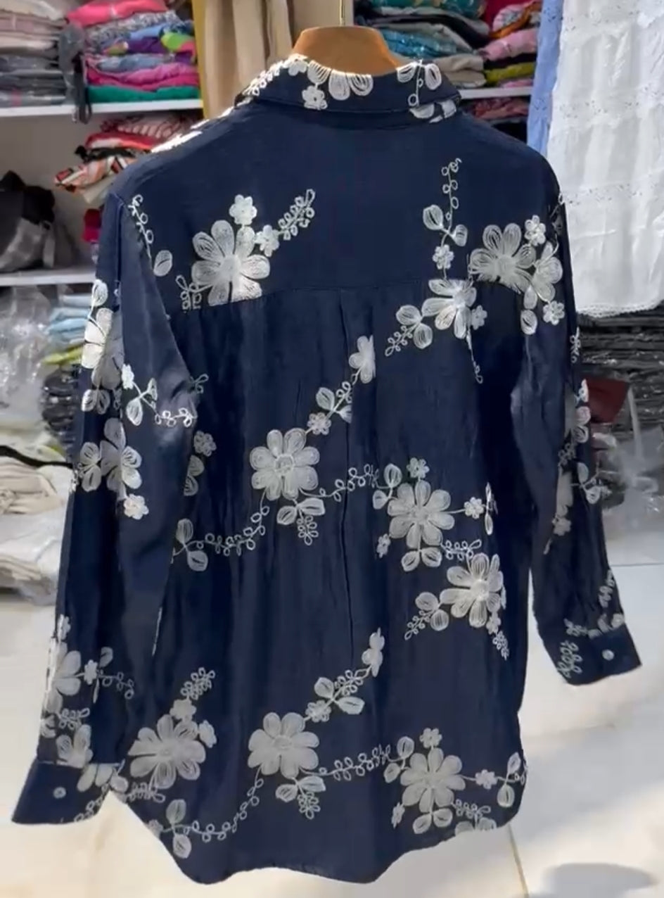 Flora Embroidery Designer Shirt