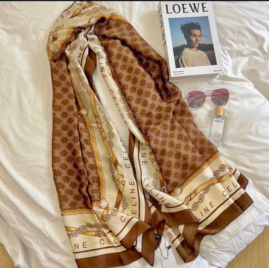 Luxury Brand Celine Bronze Print Silk Scarf