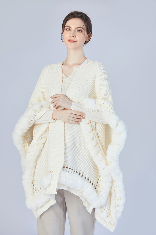 Ivory Whisper Faux Fur Knit Shawl