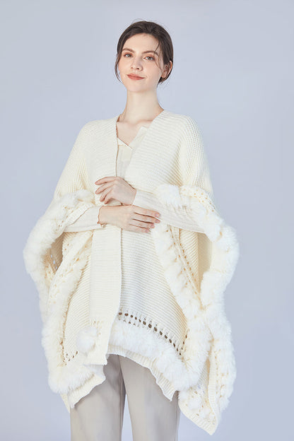Ivory Whisper Faux Fur Knit Shawl