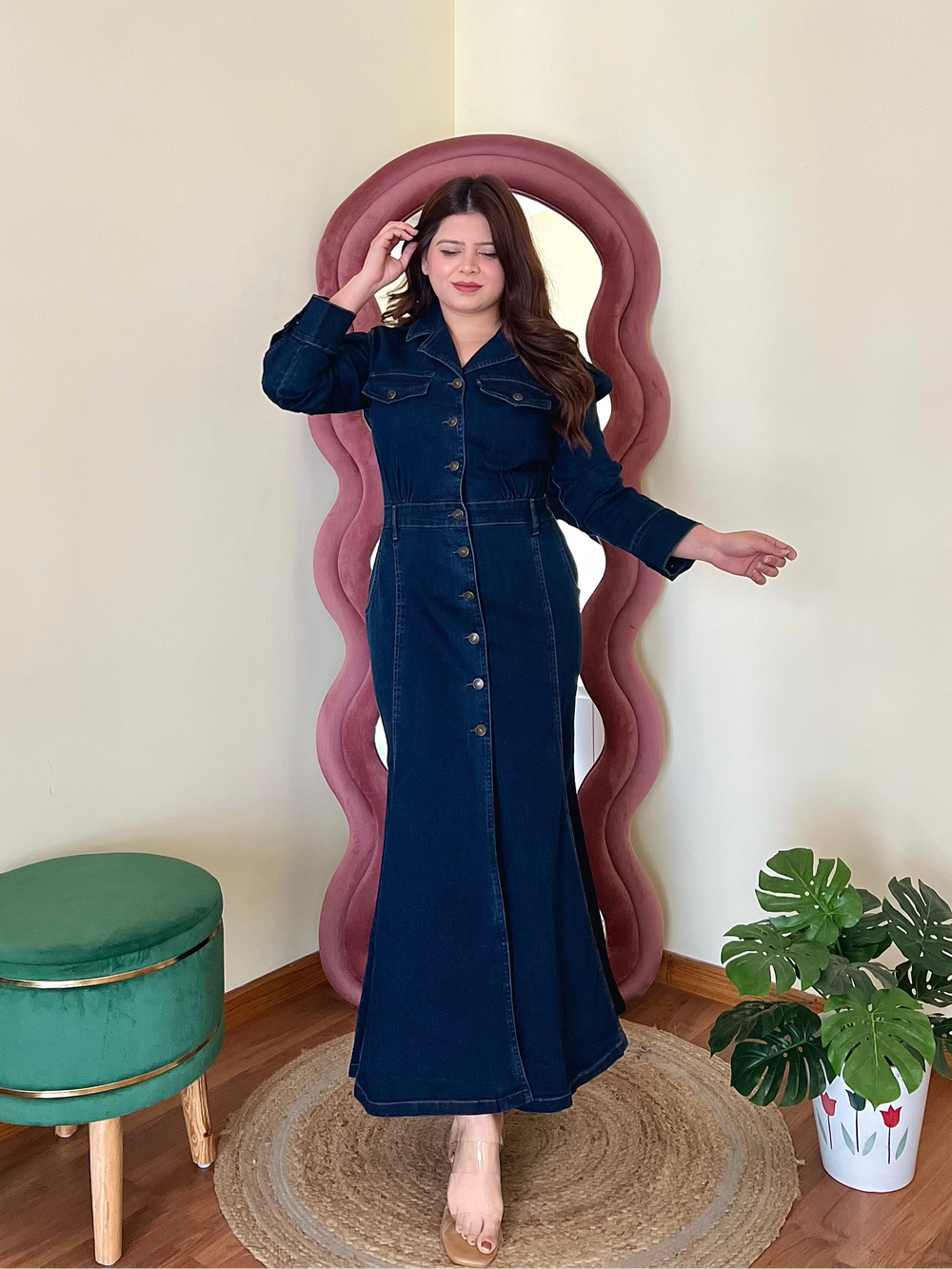 Azure Grace Denim Maxi Dress