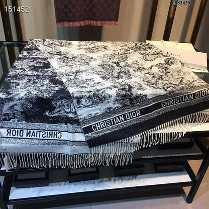 Monochrome Toile Luxe Fringe Scarf