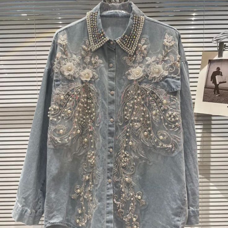 Blussa Floral Korean Denim Shirt