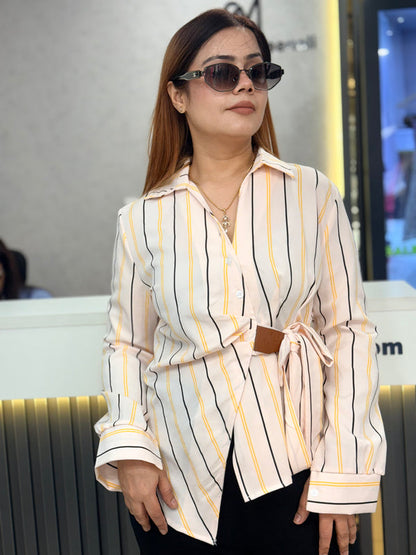 Striped Tie Waist Shirt