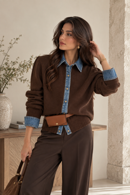 Elan Denim Collar Knit Shirt