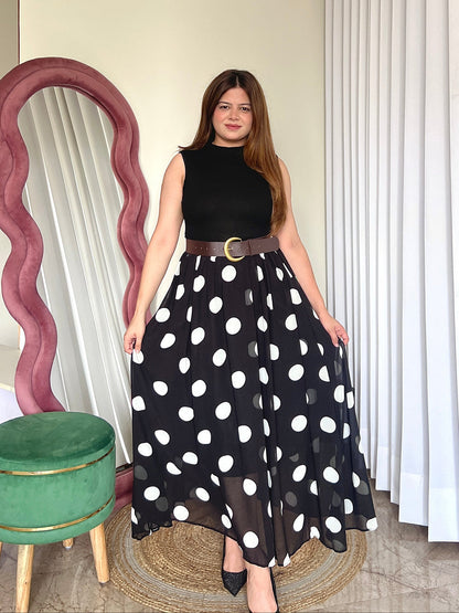 Polka Dot Belted Maxi Dress