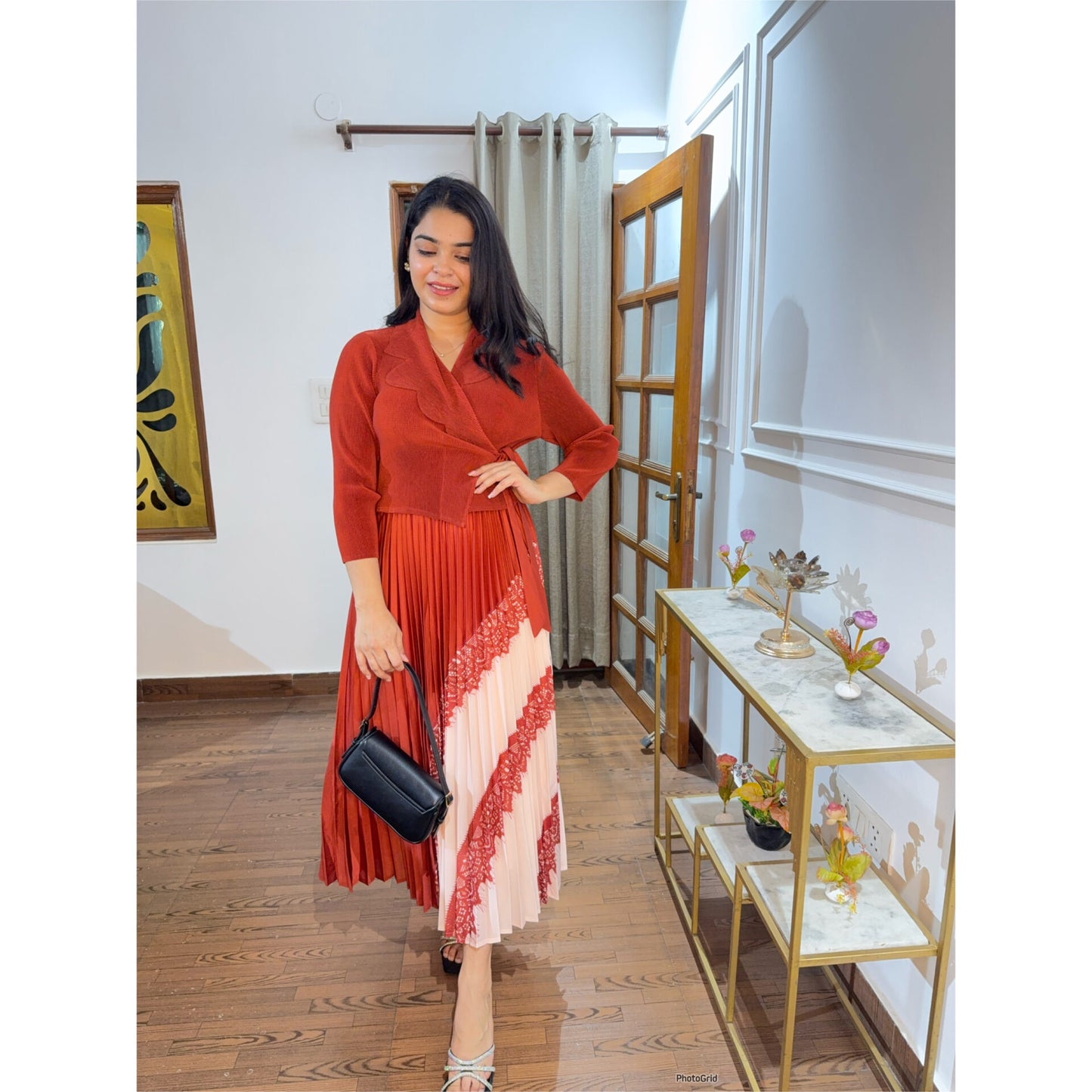 Rose Pleated Elegance Dress