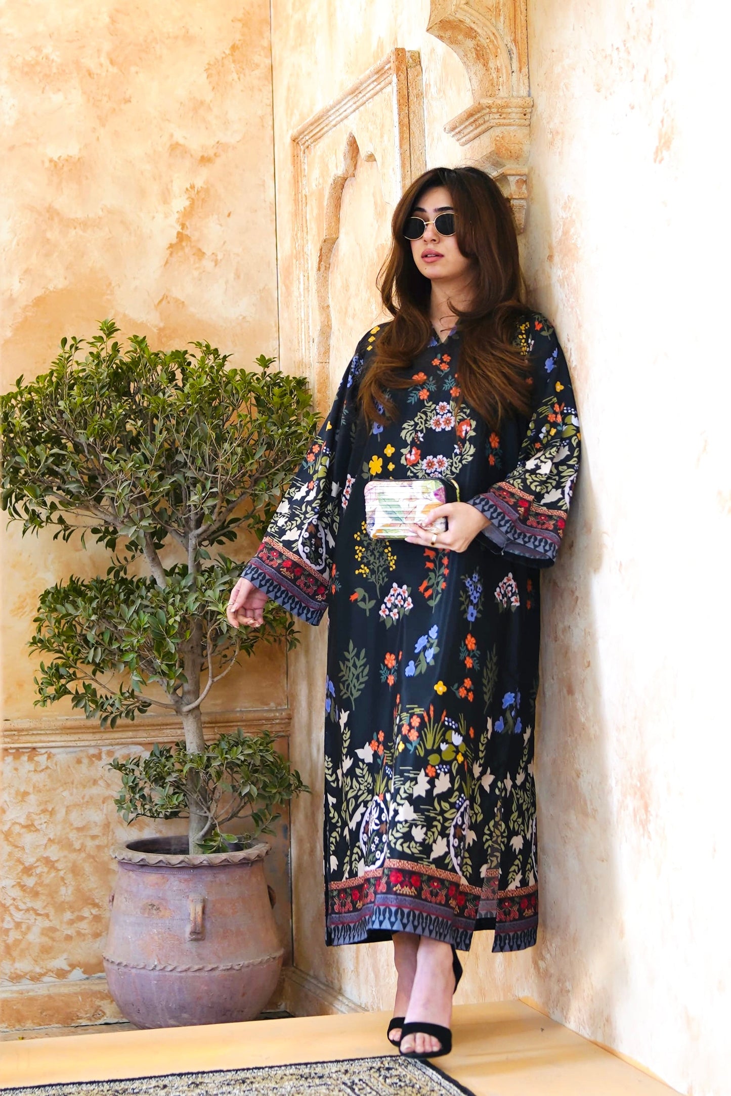 Noir Jardin Luxe Printed Kaftan Set