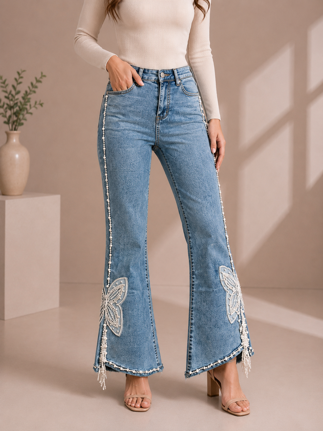 Pearl Butterfly Flare Jeans