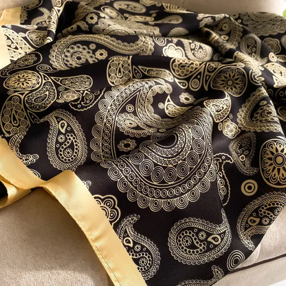 Black & Gold Designer Printed Silk Scarf