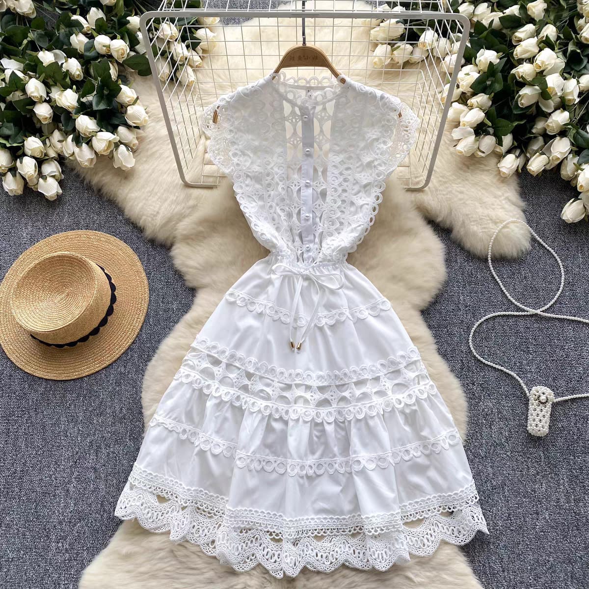 Elegant Lace Trimmed Hot Summer Dress