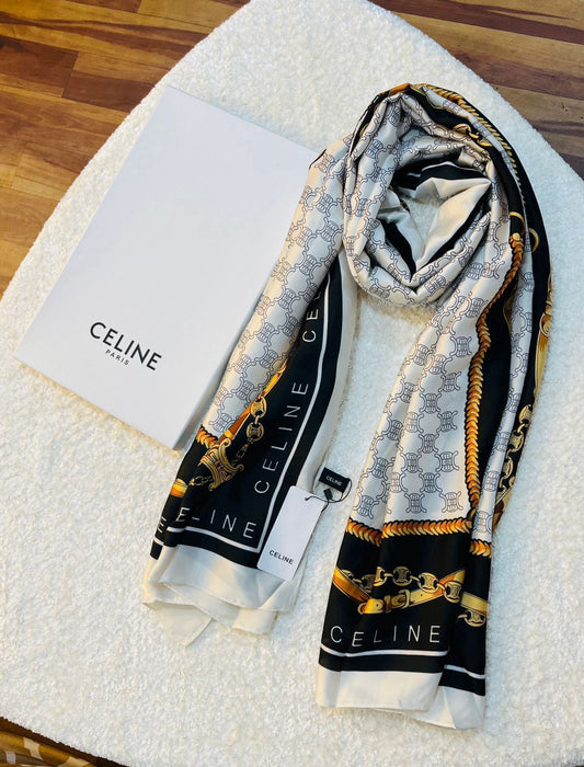 Luxury Brand Celine Silver Print Silk Scarf