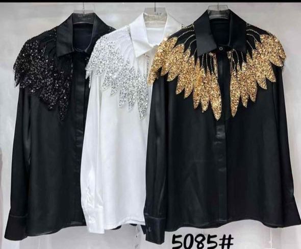 Elegant Winged Embellished Chiffon Shirt