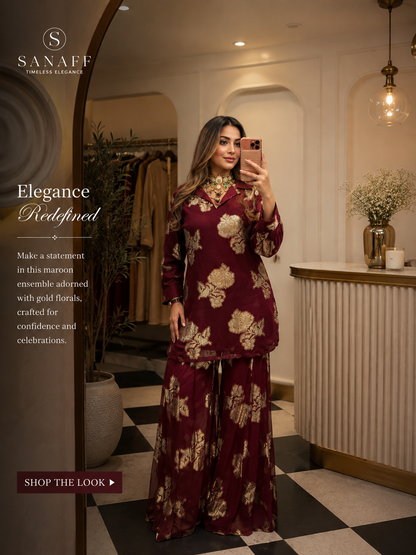 Burgundy Royal Embroidered Co Ord Set