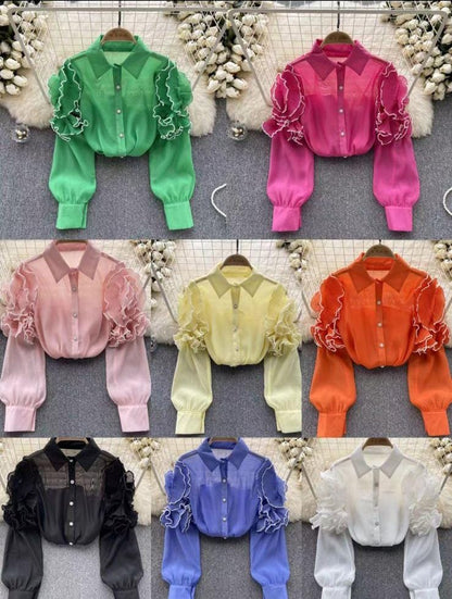 Pearl embellished Ruffle Shirt