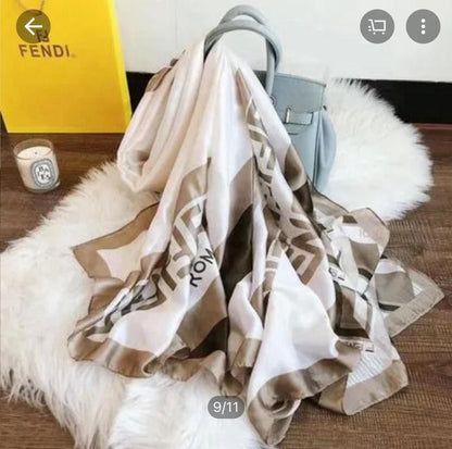 Luxury Brand Ivory Aura Gold Print Silk Scarf