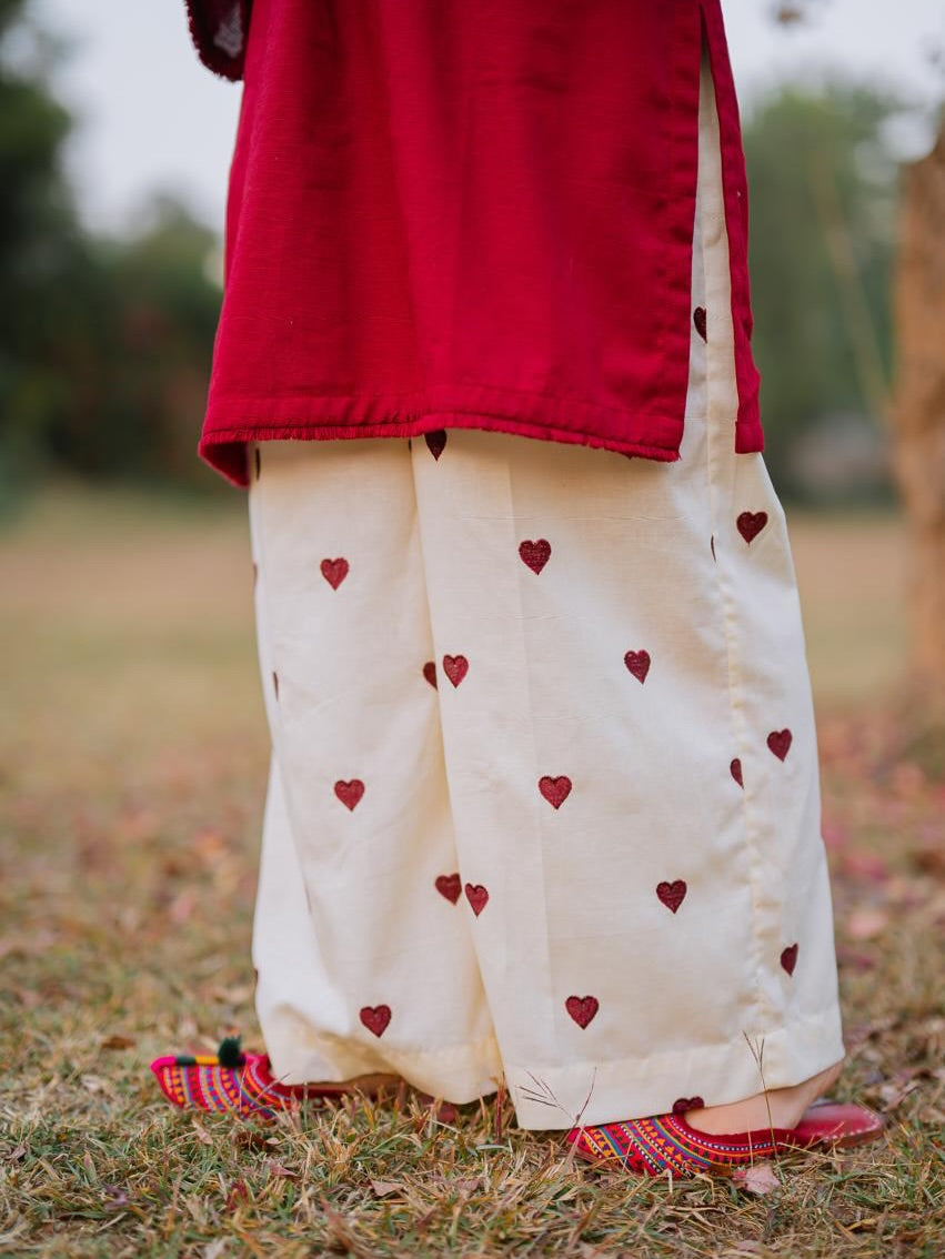 Crimson Charm - Heart Embroidered Co Ord Set