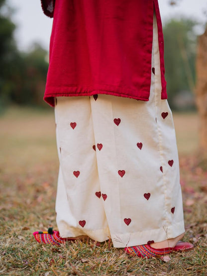 Crimson Charm - Heart Embroidered Co Ord Set