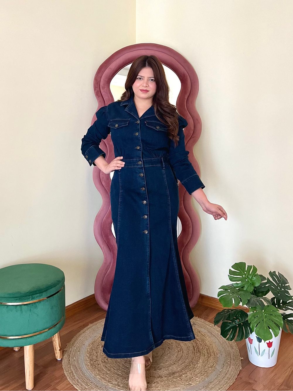 Azure Grace Denim Maxi Dress
