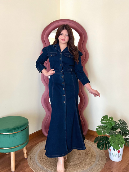 Azure Grace Denim Maxi Dress