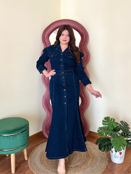 Azure Grace Denim Maxi Dress