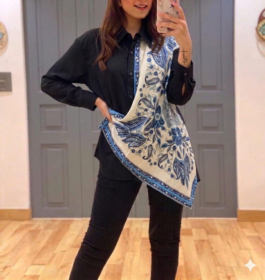 Azure Bloom Scarf Shirt