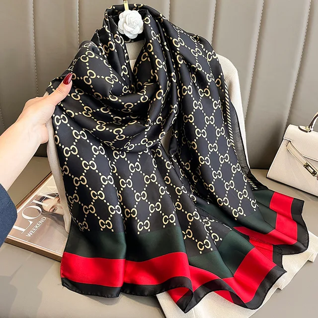 Black CC Printed Silk Scarf