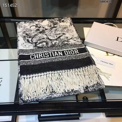 Monochrome Toile Luxe Fringe Scarf