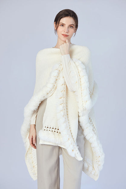 Ivory Whisper Faux Fur Knit Shawl