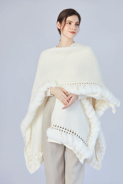 Ivory Whisper Faux Fur Knit Shawl