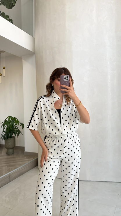 Polka Dot Zip-Up Co-Ord Lounge Set
