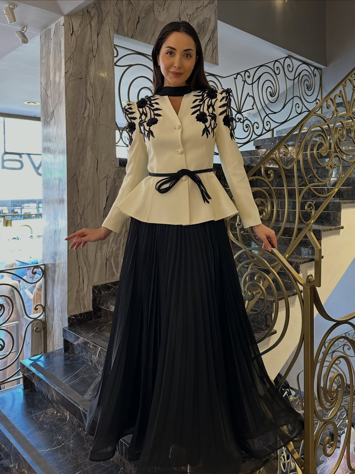 Noir Elan Peplum Skirt Set