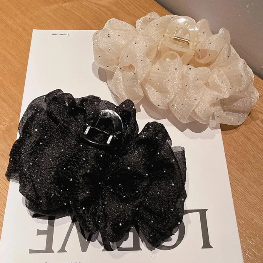 Chiffon Large C Mesh Bubble Hair Hair Bow Jaw Silk Clips