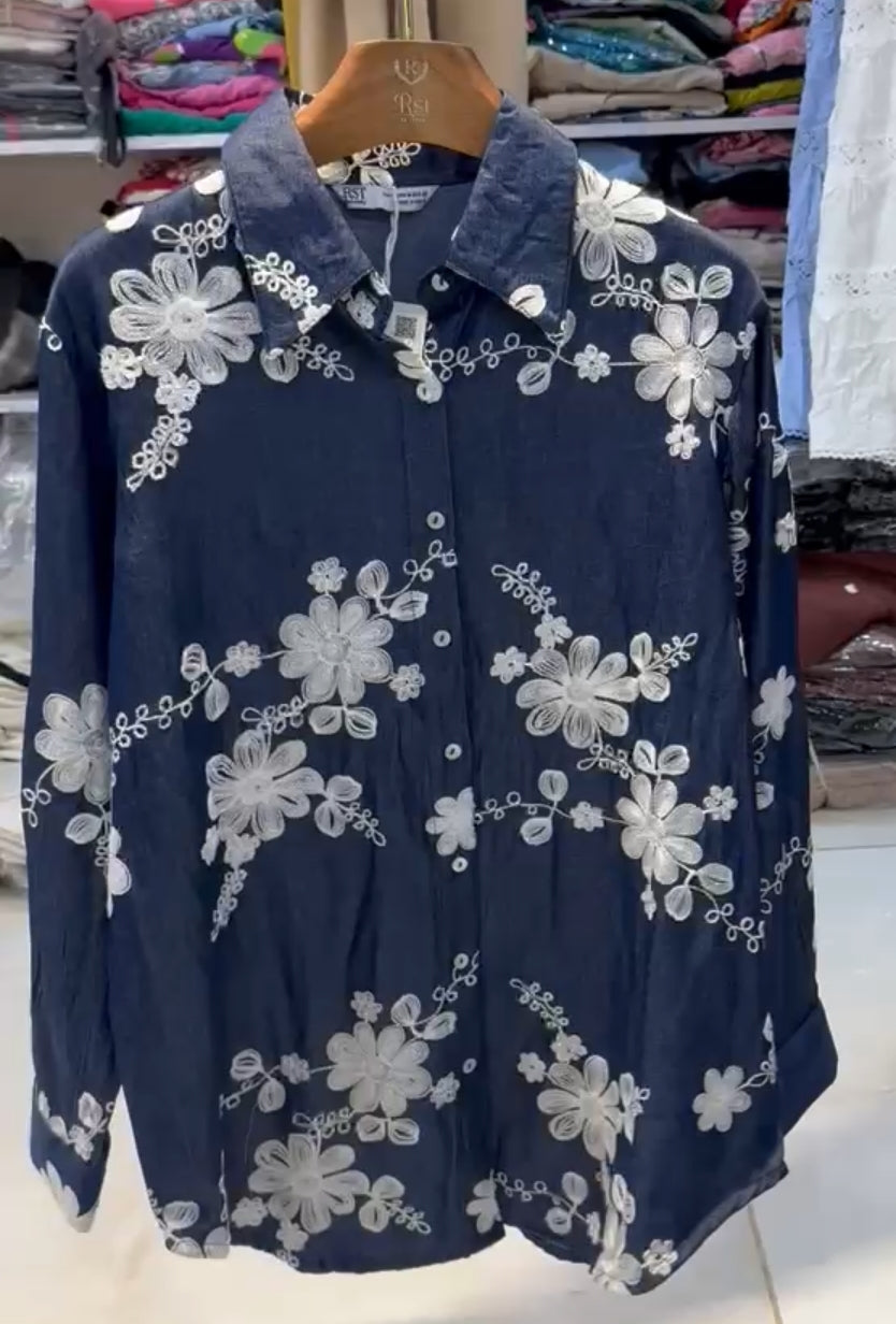 Flora Embroidery Designer Shirt