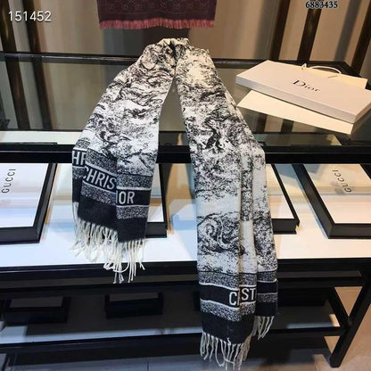 Monochrome Toile Luxe Fringe Scarf