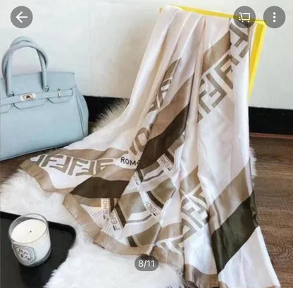 Luxury Brand Ivory Aura Gold Print Silk Scarf