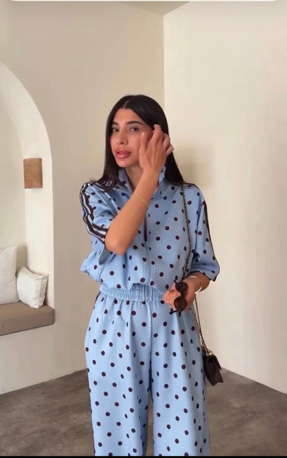 Polka Dot Zip-Up Co-Ord Lounge Set