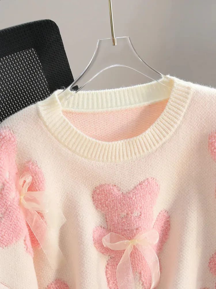 Pink bear and bow knitted sweater